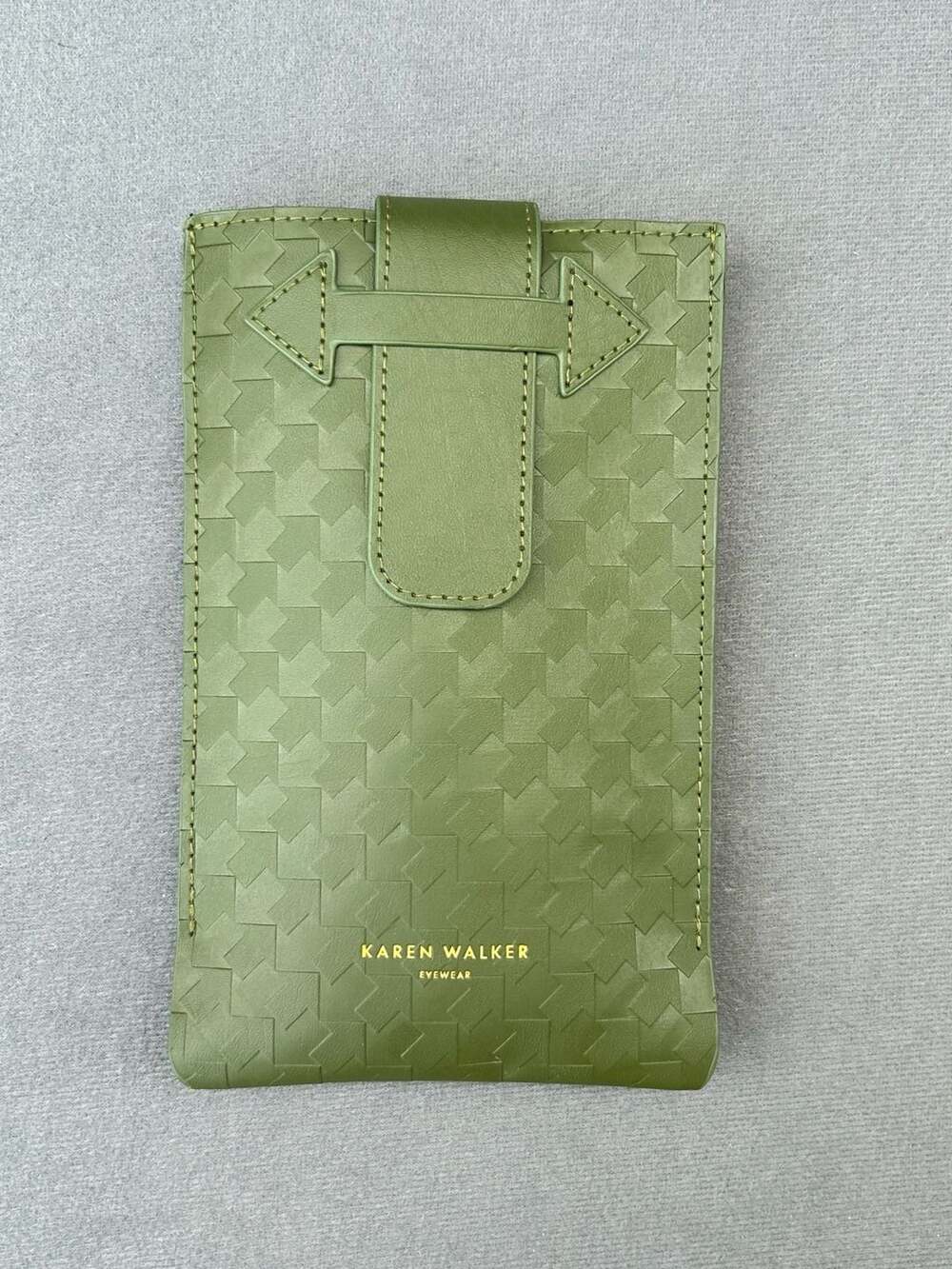 Karen Walker Eyewear Green Embossed Faux Leather Glasses Pouch Case